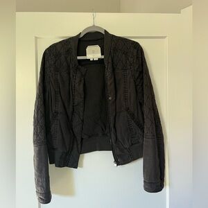 Quilted Crop Bomber Jacket - Charcoal